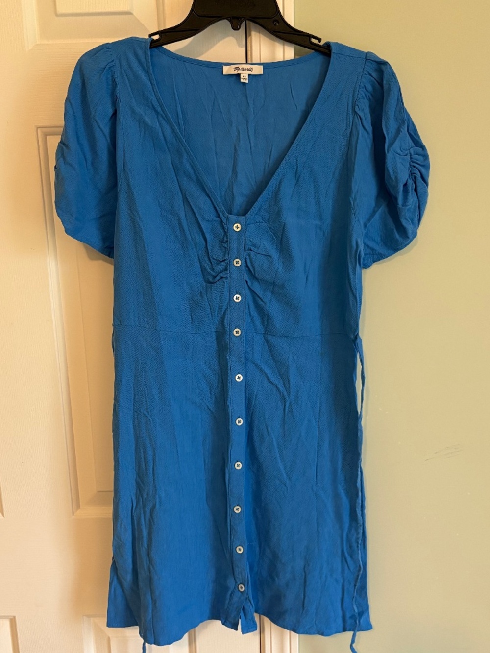 Blue front button dress, breathable